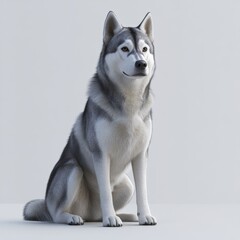 3D Rendered Siberian Husky Sitting Attentively in Minimalist Style