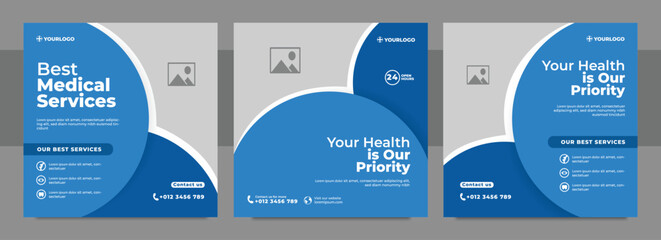Medical service social media post design template, healthcare social media template, dental social media post, hospital social media banner ads, medical promotion square post design