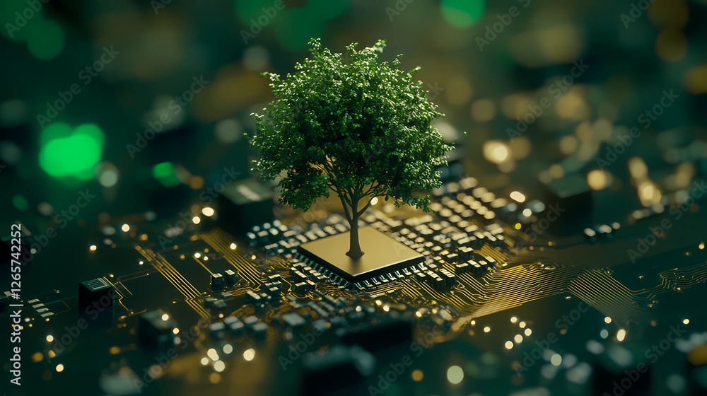 Poster tree on circuit board with mixed background