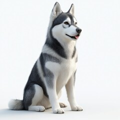 Realistic 3D Render of Siberian Husky Sitting Attentively