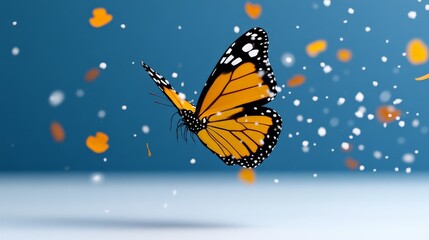 Whimsical Illustration of a Butterfly in a Winter Wonderland Scene