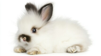 Obraz premium Adorable rabbit in close-up, centered on white background, symbolizing purity and innocence. 