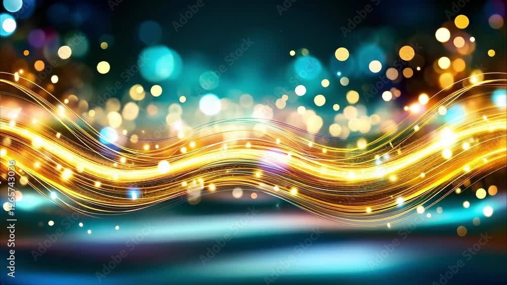 Aufkleber a vibrant, abstract background featuring glowing wavy lines and colorful bokeh lights, creating a fe