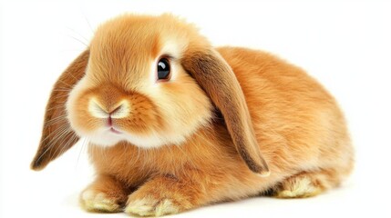 Adorable rabbit in close-up, centered on white background, symbolizing purity and innocence.	