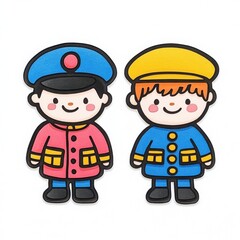 Cute Cartoon Characters in Colorful Uniforms for Children's Illustrations and Educational Materials
