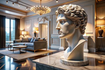 Elegant Gypsum Head Sculpture in Modern Living Room - Luxury Home Decor