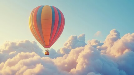 Naklejka premium Colorful Hot Air Balloon Soaring Above Fluffy Clouds