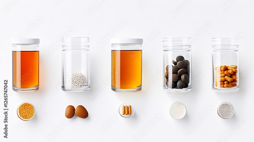 Poster scientists testing various substances in glass jars for analysis