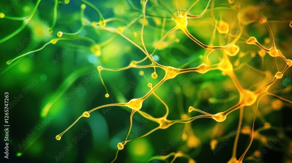Poster abstract neural network visualization with green and yellow hues