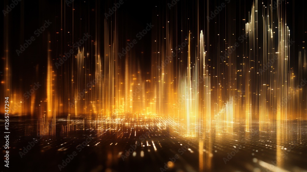 Poster golden data stream: abstract digital network connection and future technology