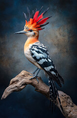 This stunning image captures a vibrant hoopoe perched gracefully on a branch.