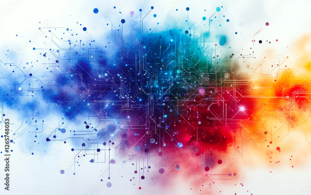 Poster explore an explosion of vibrant colors and intricate circuitry, capturing the essence of digital inn
