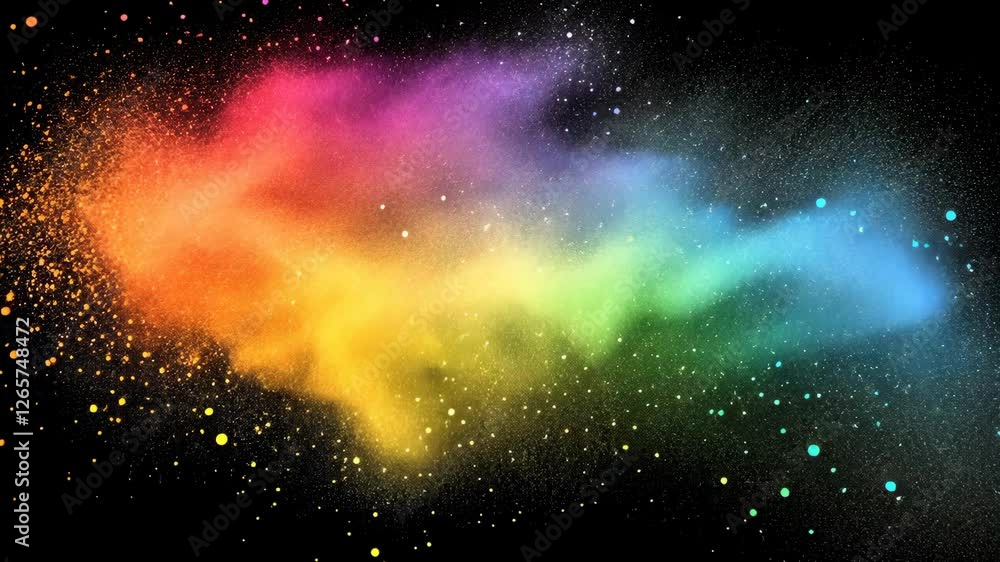 Poster colorful explosion of powder creating a vibrant cloud against a dark background in an artistic displ