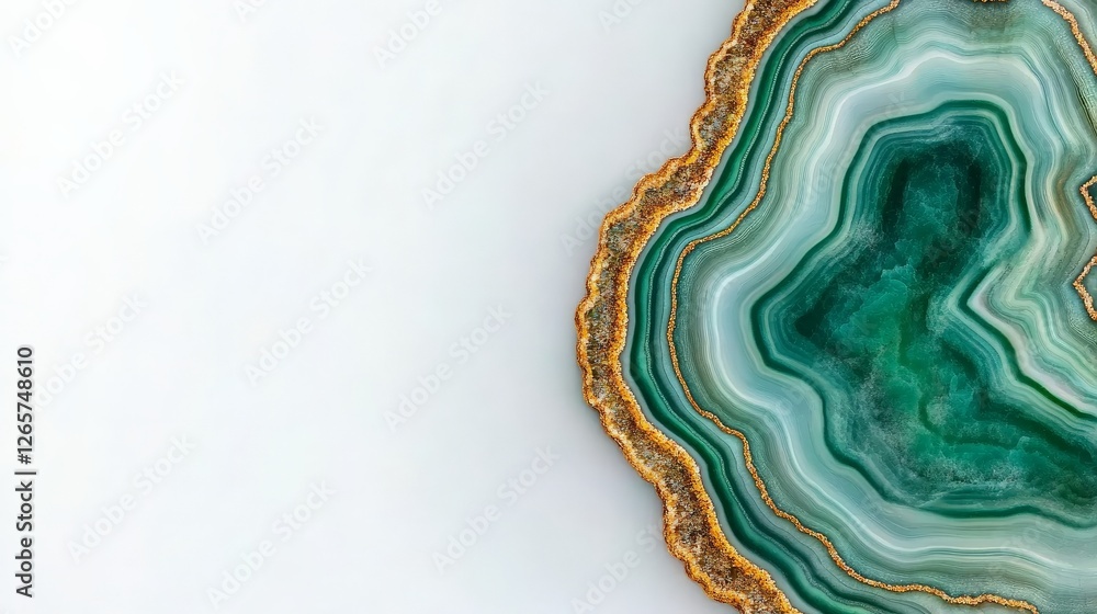 Poster fluidity in teal and green hues on a soft canvas background
