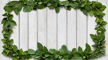 Weathered Grey Canvas Framed by Etched Green Leaves