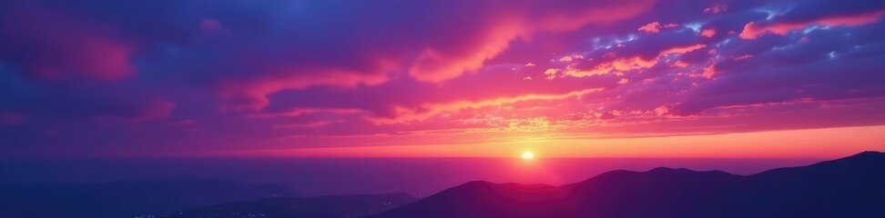 Fototapeta premium Deep blues and purples in sunset sky with orange hues, natural, purples, deep