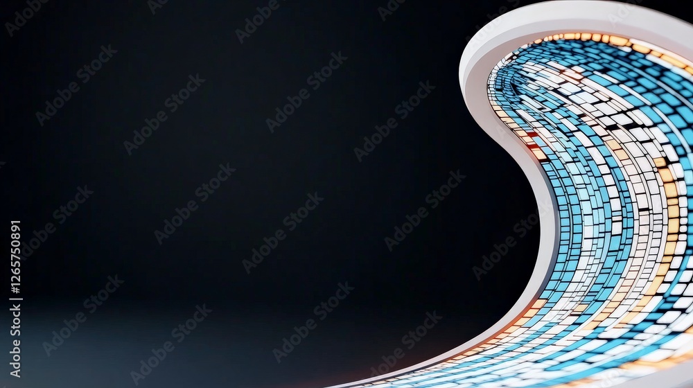 Poster flowing mosaic wave with colorful tiles on a dark background