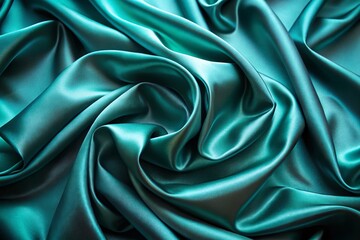 Fototapeta premium Elegant Teal Satin Fabric Drape - Luxurious Smooth Texture Close Up