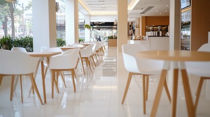 Obraz premium Modern cafe interior, city view (1)