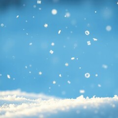 Fototapeta premium Delicate flakes gently fall on a serene blue expanse, their forms shifting in the light , frost, falling, winter