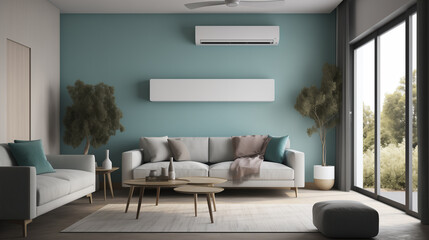 Energy efficient air conditioner with fresh natural in a modern living room.