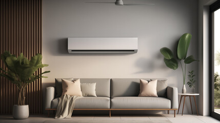 Energy efficient air conditioner with fresh natural in a modern living room.