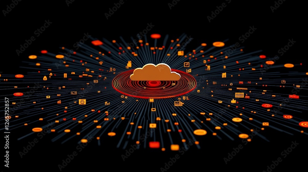 Poster cloud technology data visualization with circles and icons