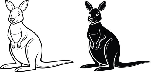 Kangaroo Line Art Black and White Aussie Animal Illustrations