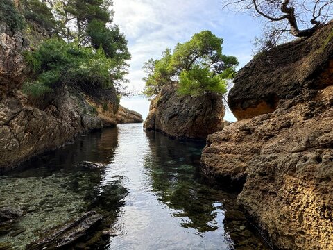 Scenic rocks on Mediterranean sea shore.