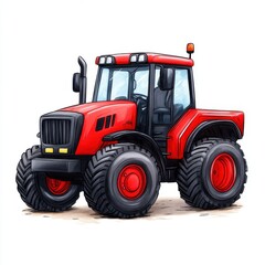 Naklejka premium Vibrant Red Tractor on White Background, Ideal for Farming and Agriculture Concepts in Stock Photography