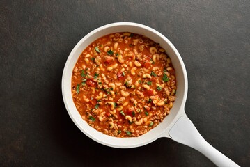 American goulash, dish with ground beef, pasta and vegetables