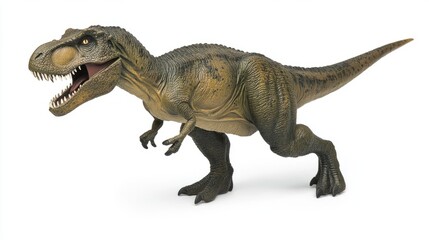 Obraz premium Close-up of a menacing T-Rex figurine with sharp teeth, embodying raw power and primal fear.