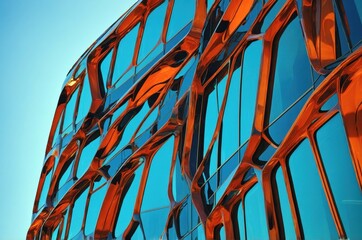 Futuristic modern abstract architecture office building design with flowing shapes and vibrant colors in an urban setting during daylight.
