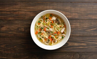 Diet chicken noodle soup with vegetables