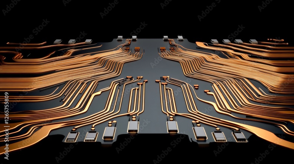 Poster abstract circuit board design with gold lines on black background