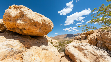 Desert Rock Formations Under a Blue Sky in a Sunny Day Geological Landscape