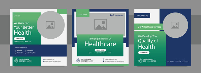 Medical Social Media Post Template, Healthcare Social Media Banner Template, Medical and healthcare social media post template. health doctor social media post banner. Medical Health banner.