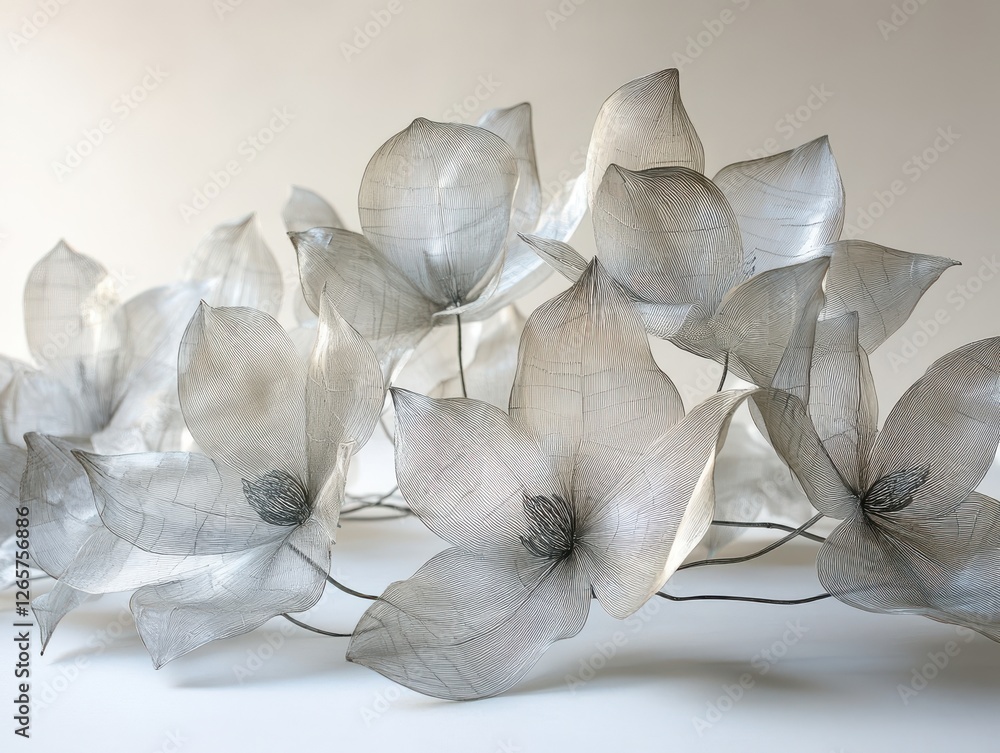 Poster elegant transparent botanical artwork featuring delicate leaf structures in soft hues for home decor