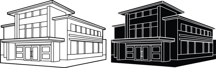 Modern Building Design Architectural Line Drawings, TwoStory House
