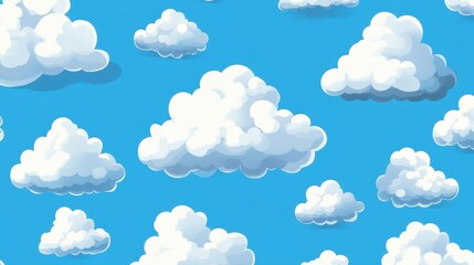 Fototapeta premium A vibrant blue sky filled with fluffy white clouds, creating a serene and cheerful atmosphere. Ideal for cheerful backgrounds and designs.