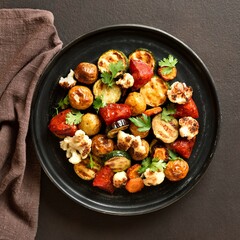 Oven baked vegetables, top view