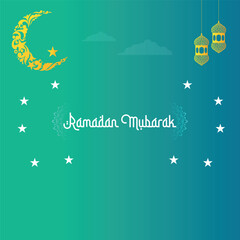 Simple Ramadan kareem illustration with gradient background with star and moon. Islamic light design with golden design