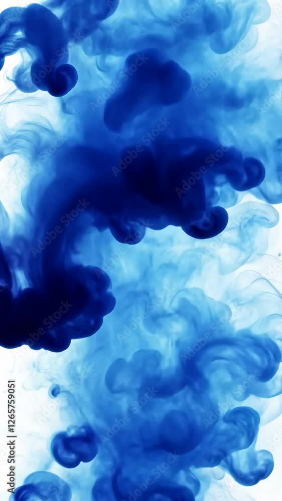 Poster dark blue ink swirls and clouds create mesmerizing patterns against a light background