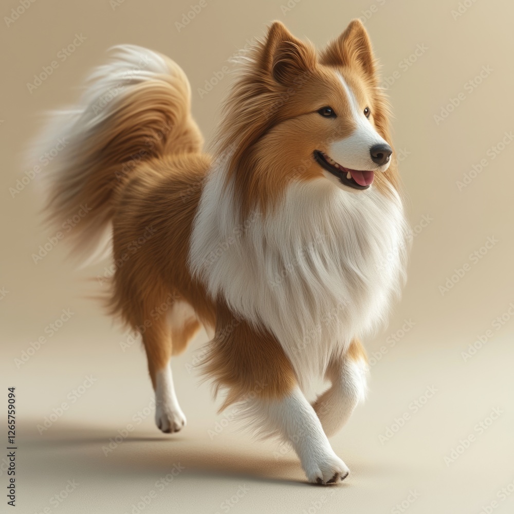 Poster 3d rendering of a collie dog trotting on soft surface