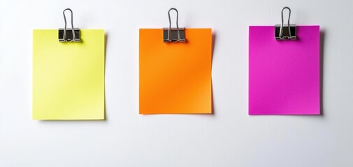 Creative wedding invitation reminder, colorful sticky note with stylish typography, attached with a metal clip to a bright solid background