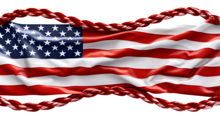 American Flag with Rope Elegant Patriotic Design, Red, White, and Blue for USA Themes, isolated on transparent background.