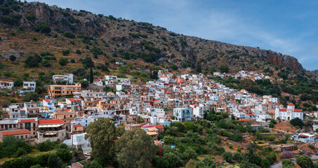 Panorama of the beautiful village of Kritsa. Crete, Greece,