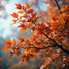 A leafy tree branch adorned with vibrant autumn colors, showcasing a stunning array.