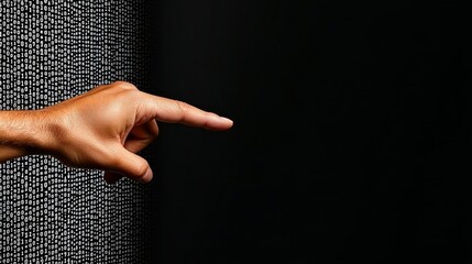 Hand Pointing at Binary Code on Dark Background in Digital Concept