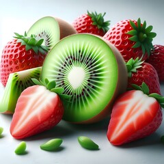 Fresh Kiwi and Strawberry - Sliced kiwi fruit with fresh strawberries showing fruit texture